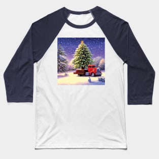 Vintage Christmas Truck on Board in Snow Baseball T-Shirt